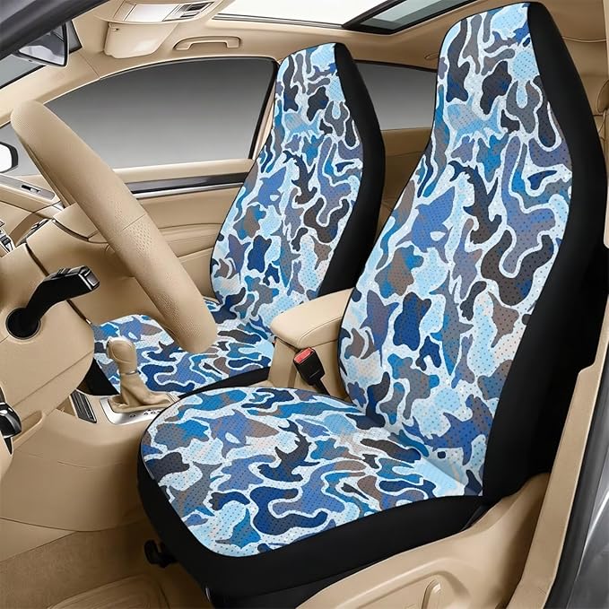 Qeluxign 5 Pieces Car Seat Cover Full Set, Shark Camouflage Seat Covers Car Seatbelt Pads Vehicle Center Console Armrest Cover Pad for Truck SUV Sedan Automotive Interior Decoration Accessorie