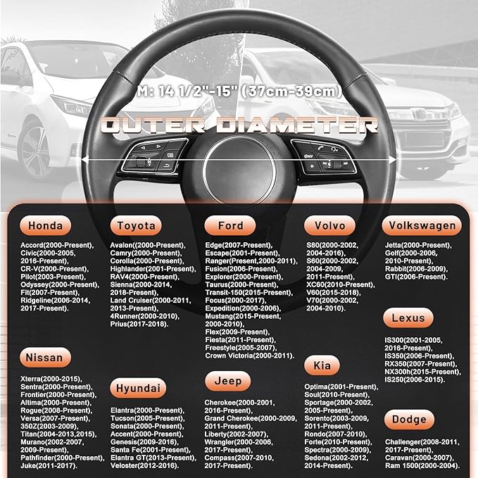 SEG Direct Steering Wheel Cover for 14.5-15 inch Wheels, Breathable PU Leather with Perforated Sides, Anti-Slip Grip, Universal Fit for Cars & SUVs, Black and Orange
