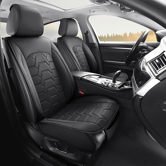 hoozoom Leather car Seat Covers Breathable Car Seat Protector Front seat Covers Universal Fit for 95% Car Truck SUV Van Vehicles （Black，2PCS）