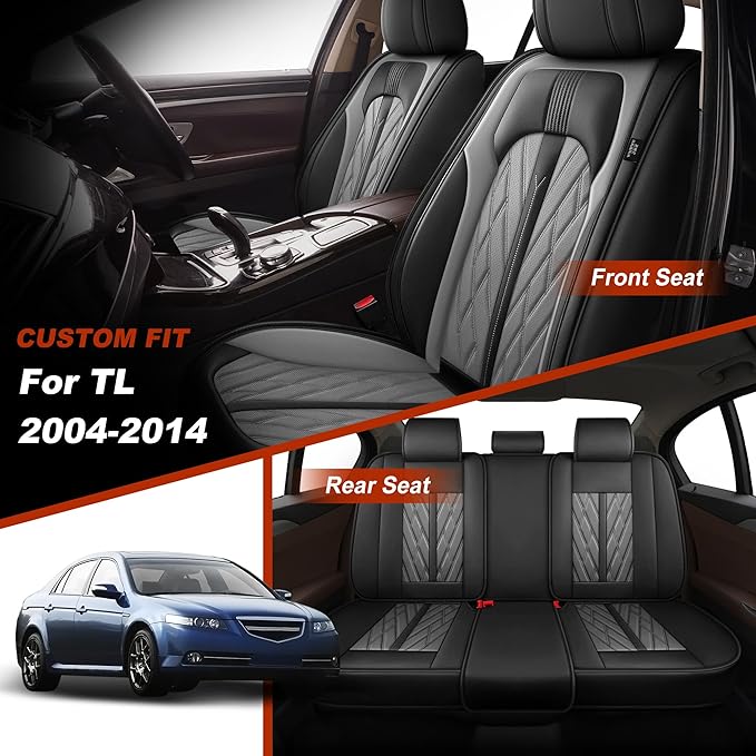 TTX LIGHTING Seat Covers Fit for Acura TL 2004-2014 Seat Covers Full Set Car Seat Covers Faux Leather Breathable Waterproof Car Seat Protector (5 Seats, Black&Grey)