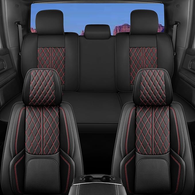 Universal Car Seat Cover Fit for Cars, SUV, Sedans, Anti-Slip Breathable (Black Redline, Full Set)