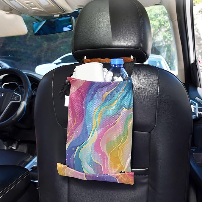ALAZA Hanging Car Trash Bags Garbage Bag Trash Can for Back Seat Small Rainbow Starry Sky Washable Storage Bag Retractable 2 Pack