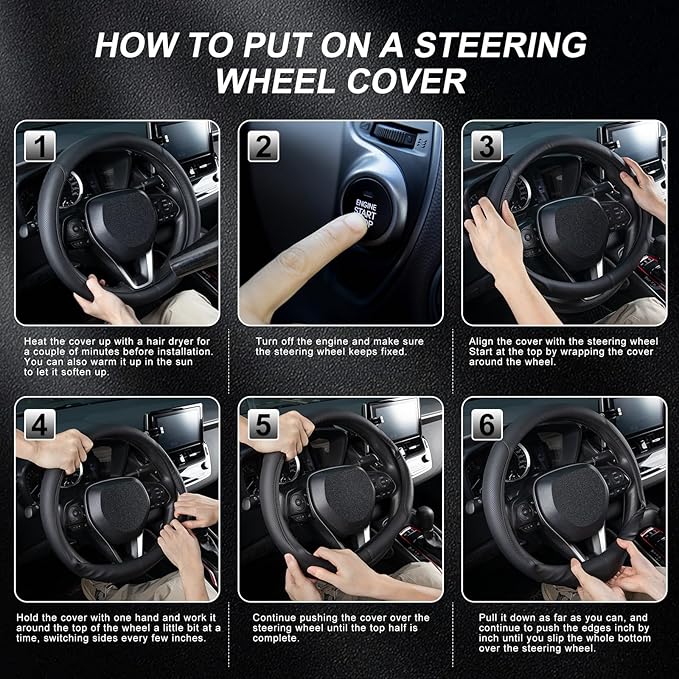 SEG Direct Steering Wheel Cover for 14.5-15 inch Wheels, Breathable PU Leather with Perforated Sides, Anti-Slip Grip, Universal Fit for Cars & SUVs, Black