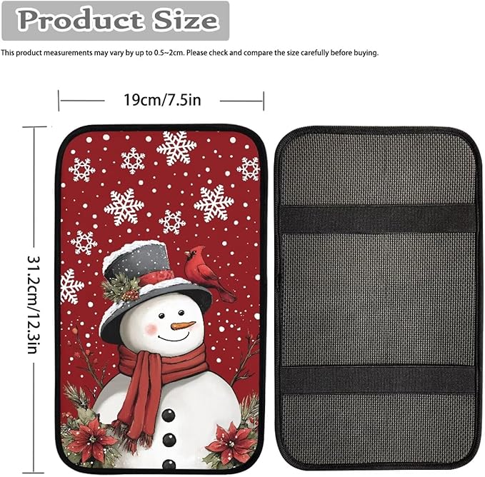 Cute Snowman Arm Rest Cover Car Protect from Pet Claws Car Center Console Cover Easy to Install Auto Console Armrest Cover Universal Fit for Auto Truck Van SUV