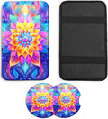 JANENFNA Car Armrest Cover Pads Universal Fashion Cute Auto Center Console Armrest Cover Pad with 2PCS Car Coasters Soft Waterproof Car Armrest Seat Protector for Women,Colorful Flower