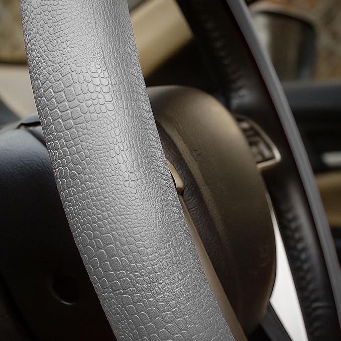 FH Group Universal Fit Silicone Snake Pattern with Massaging Grip Steering Wheel Cover fits most Cars, SUVs, Trucks, and Vans Gray