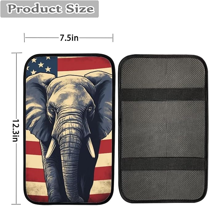 Car Center Console Pad, Universal Waterproof Car Armrest Seat Box Cover, Car Interior Accessories for Most Vehicle SUV Truck Vintage American Flag Elephant Car Armrest Pad