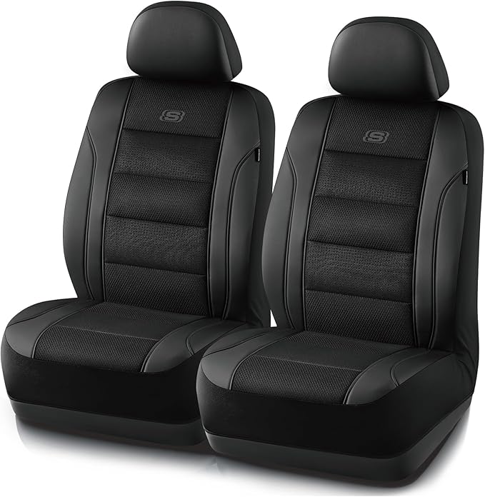 Skechers Men’s Seat Covers, Air-Cooled Memory Foam Car Seat Covers Front Seats, Airbag Compatible,Universal Fit for Most Cars, SUVs, Vans and Trucks,Black