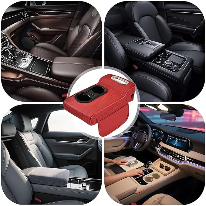 LAFANDE Car Armrest Cushion | Heightening Pad Arm Rest for Car, Center Console Cover with Storage Bags Cup Holder, Tissue Box Slot, Easy to Install and Clean