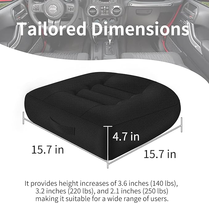 Height-Adjustable Seat Cushion-15.7x15.7x4.7inches Improved Model with Adjustable Height Breathable Nylon mesh Fabric Ergonomic Design Suitable for use in Cars, Offices, and Outdoors