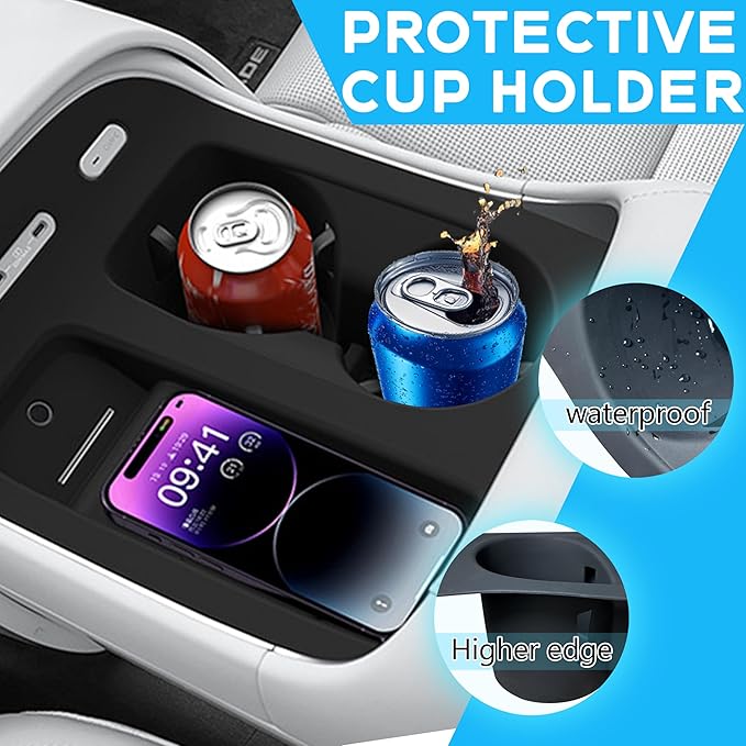 for 2026 Hyundai Palisade Accessories Center Console Cup Holder & Wireless Charging Mat Silicone Cup Holder Insert Console Insert Tray Organizer Non-Slip Pad Interior Decoration for Palisade 2026