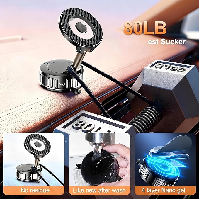 RainChic Magnetic Car Phone Holder for MagSafe, 120+ LB Suction Cup & 2800gf Magnetic Force, 360° Adjustable Mount for iPhone Pro Max/Plus & MagSafe-Compatible Android Phones (CHH12)
