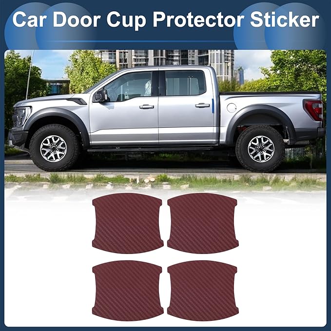 3D Car Door Handle Scratch Protector, 84x94mm Removable Magnetic Car Door Handle Protective Film Wine Red, 4 Pcs