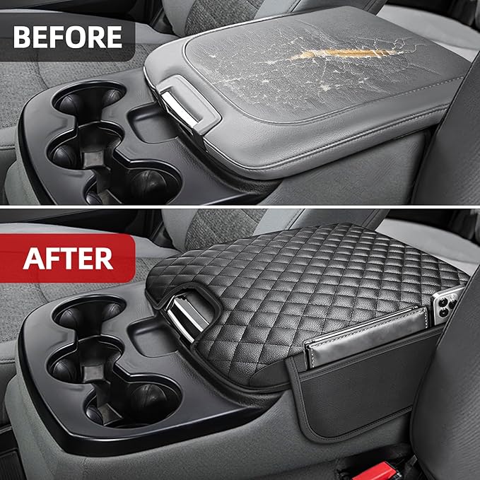 Center Console Cover Fit for 2013-2018 Dodge Ram 1500 & 2013-2024 Ram 2500/3500/1500 Classic Model for Jump Seat Console, Comfortable Armrest Pad, Middle Console Cover with 2 Side Pockets