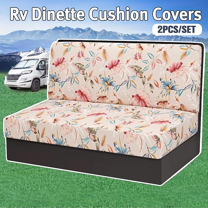 Stretch Rv Dinette Cushion Covers,2 Seat Rv Seat Covers with 1 Backrest & 1 Bench Covers,RV Cushion Couch Covers Dinette Both Seats for RV Camper (Beige, 2 Backrest & 2 Bench Covers)