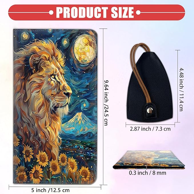 Car Registration and Insurance Card Holder for Women Men, Waterproof PU Leather Glove Box Car Organizer with Magnetic Shut, Vehicle Document Holder for Driver License,Cards, Lion The Starry Night
