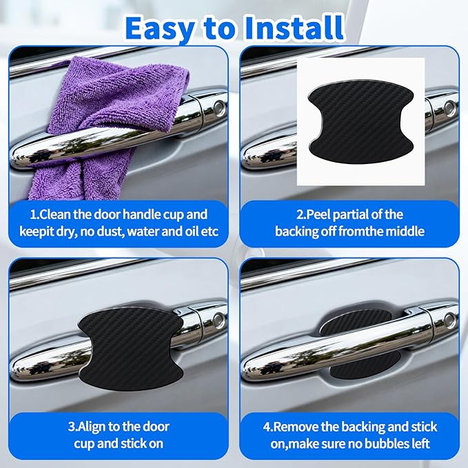 8 Pcs Car Door Handle Cup Scratch Protector, Durable TPU Carbon Fiber Door Bowl 3D Sticker, 3.74''×3.93'' Universal Doors Handle Protectors for Most Vehicles (Medium-Black)