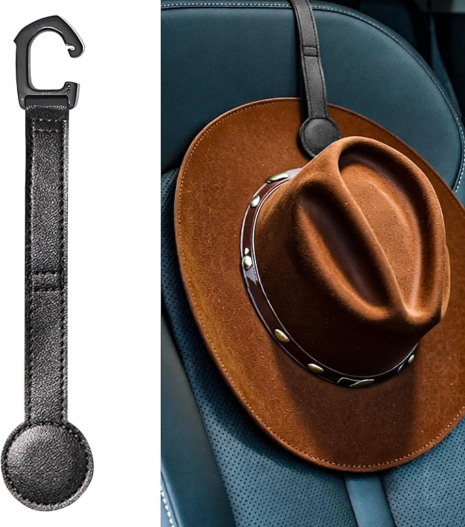 Bofiyma 1 Pack Cowboy Hat Hanger for Car, Magnetic Hat Holder for Truck, Jeep, SUV, Headrest Hook Organizer for Caps, Keys, Sunglasses, Bags (Black) (1)