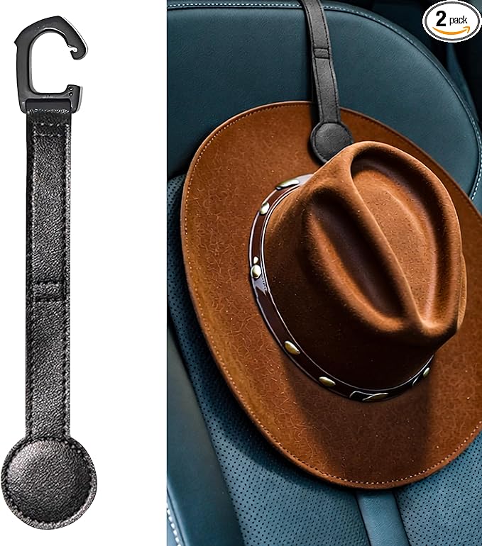 Bofiyma 2 Pack Cowboy Hat Hanger for Car, Magnetic Hat Holder for Truck, Jeep, SUV, Headrest Hook Organizer for Caps, Keys, Sunglasses, Bags (Black) (2)