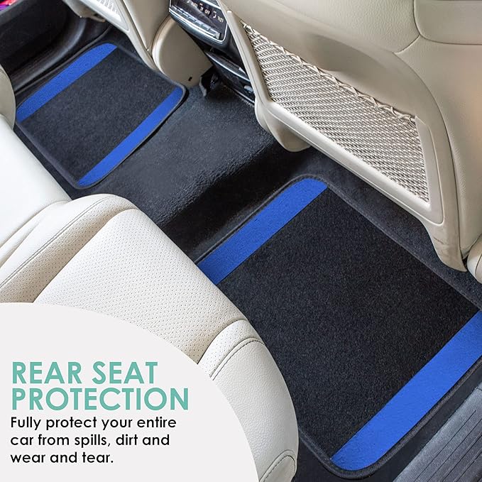 FH Group Automotive Floor Mats – Universal Fit Premium Carpet Car Mats with Driver Heel Pad, Full Set for Cars, SUVs & Trucks - Blue