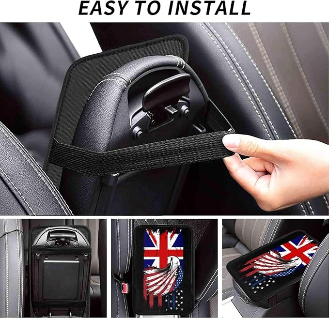 Car Armrest Cover America and Britain British Flag Eagle Armrest Seat Handrail Box Cover Auto Center Console Pad Cushion Universal Decoration Protector Accessories