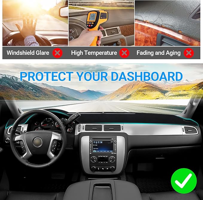 Dashboard Cover Dash Mat Compatible with GMC Sierra Chevy Silverado 2007-2013 Dash Covers - Models with Two Glove Boxes