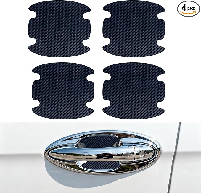 4PCS Car Door Handle Scratch Protectors, Car Door Handle Sticker, Carbon Fiber Anti-Scratches Auto Bowl Protectors, Waterproof Cup Paint Guard Protective Films for Most Vehicles (Blue 4PCS)