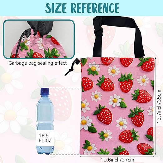 KXWQTRDD Car Garbage Bag Abstract Strawberry and Floral Hanging Canvas Car Trash Bag Drawstring Car Back Seat Organizer for Car Back Front Seat Console with Adjustable Buckle