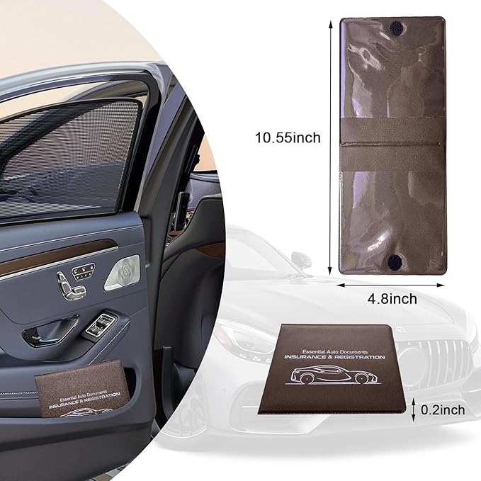 Ziciner Car Registration Insurance Holder, 2Pack Essential Auto Card Document Glove Box Organizer with Touch Fastener, Vehicle Interior Accessories Perfect for Most Car, Truck, SUV (Brown/Small Car)