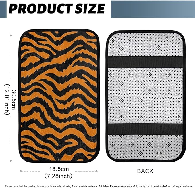 Bulopur Tiger Print Arm Rest Cover Car Flannel Center Console Cover Easy to Install Car Decor Accessories Auto Armrest Console Cover Protector for Most Vehicle, SUV, Truck, Car