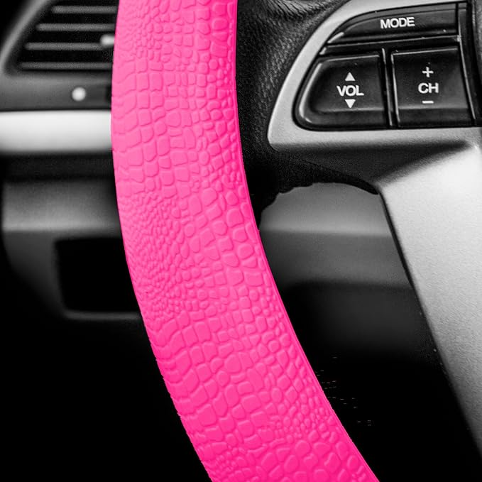 FH Group Universal Fit Silicone Snake Pattern with Massaging Grip Steering Wheel Cover fits Most Cars, SUVs, Trucks, and Vans Baby Pink