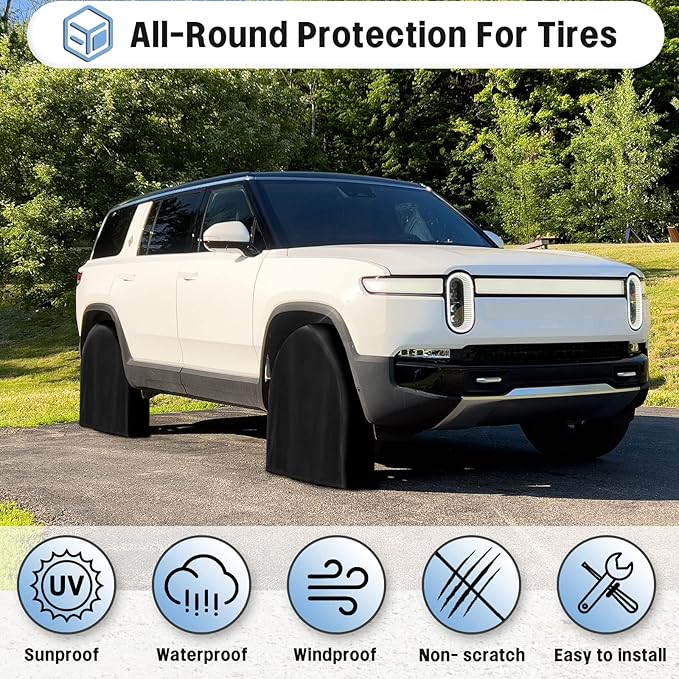 OutdoorLines Outdoor Waterproof Tire Covers Set of 4 - UV-Proof Trailer Wheel Cover Windproof Tire Protector for RV Jeep Trailer Camper Van Truck, Universal Tire Covering Fits Diameters 27"-29", Black