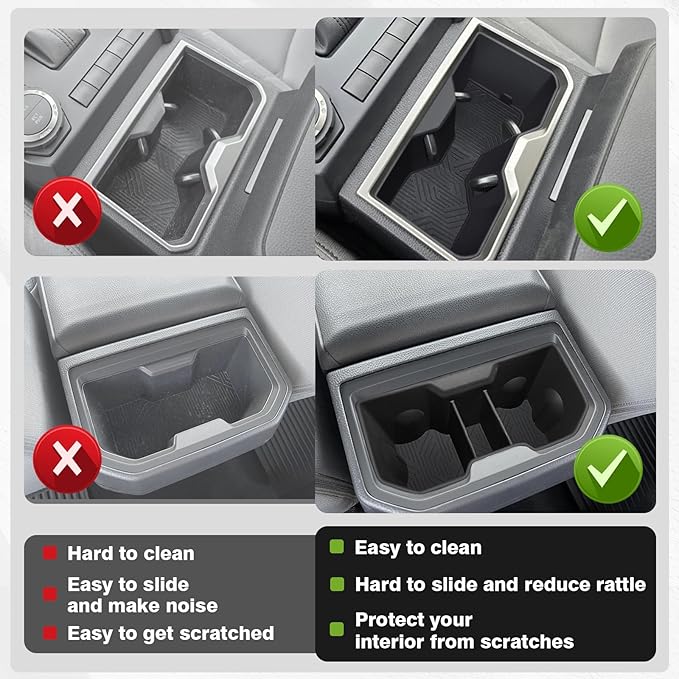 Muslogy Center Console Front&Rear Cup Holder Inserts Compatible with 2024 2025 Toyota Tacoma Accessories Middle Console and Rear Armrest CupHolder Silicone Rubber Organizer 2PCS Set