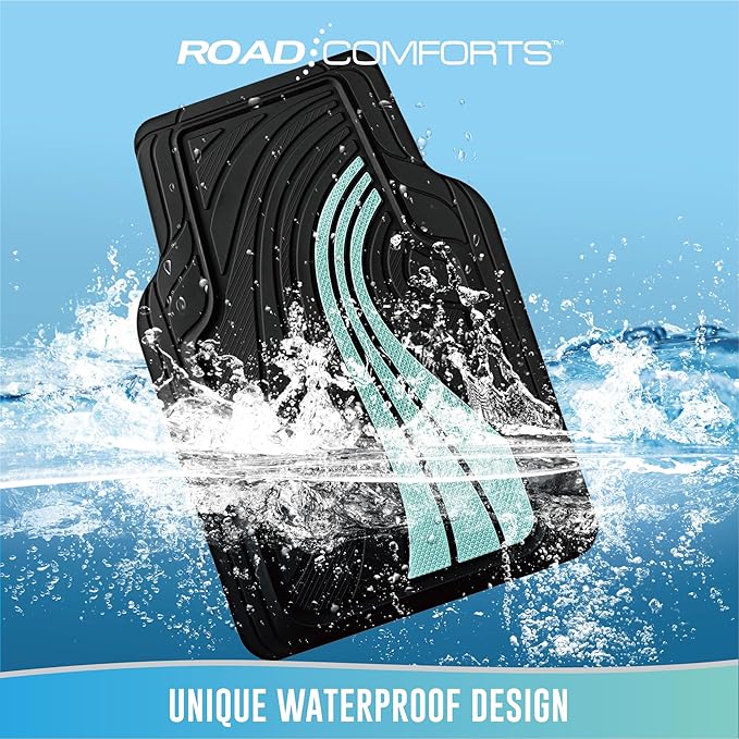 Road Comforts Car Floor Mats Full Set – Front & Rear Car Floor Mats with Aluminum Design, Anti-Slip Backing, All-Weather Protection, Trim-to-Fit Car Mats for Most Sedans, SUVs & Vans - Mint