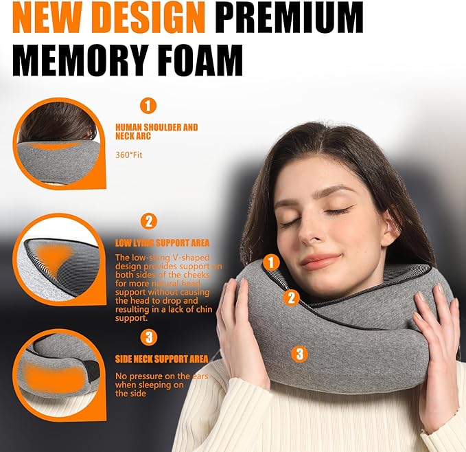 Almalls Travel Pillow Memory Foam Neck Pillow Support Pillow,Luxury Compact & Lightweight Quick Pack for Camping,Offices,Sleeping Rest Cushion,Portable Plane Accessories