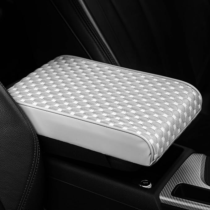 WOODHAWK Universal Car Armrest Cushion Pad Cover, Center Console Protector, Arm Rest Seat Box for Auto SUV Truck (Light-Grey)