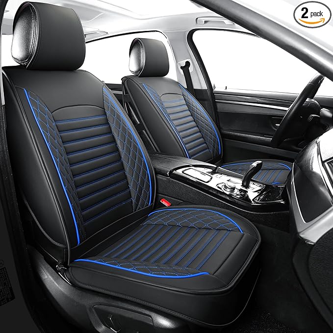 Vankerful Leather Seat Covers for Cars,Car Seat Covers Front Seats Only,Automotive Seat Covers for Trucks,SUV,Leatherette,Universal Fit,Vehicles Seats Cushions(Front Pair,Black-Blue)