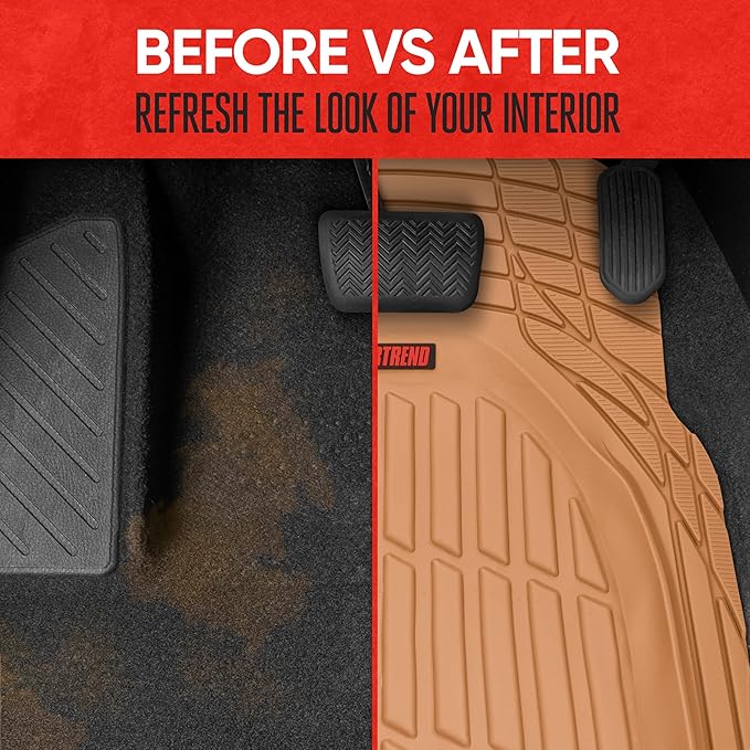 Motor Trend - MT-921-BG Flextough Tortoise - Heavy Duty Rubber Floor Mats for Car SUV Van & Truck - All Weather Protection - Deep Dish (Tan Beige)