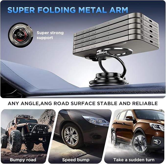 Magsafe Car Mount, Magnetic Car Phone Holder for Dashboard & Windshield, Strong Magnet 360° Rotation Phone Holders for Your Car Compatible with iPhone 12-17 Pro Max & Android Phones