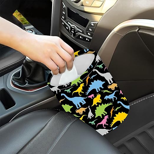 KXWQTRDD Car Garbage Bag Colorful Dinosaurs Mini Car Trash Bin Portable Collapsible Waterproof Rubbish Bag for Car Accessories Back Front Seat Cup Holder