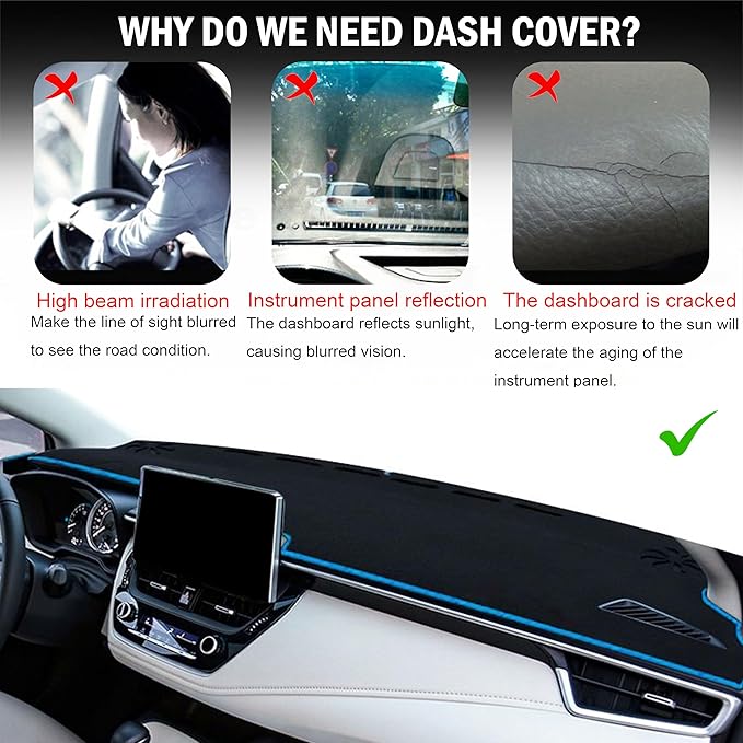 for Toyota Corolla Accessories 2019-2022 2023 2024 2025 2026 Dash Cover Dashboard Cover Mat Center Console Carpet Non-Slip Protector Sunshield Pad Custom Fit for Corolla 2020 2021, Blue Trim