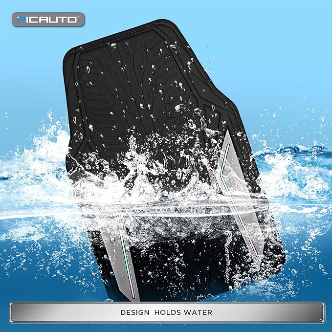 PIC AUTO Rubber Floor Mats, Silver Aluminum Film with Colorful Piping Floor Mats for Cars, Car Mats with Non-Slip Backing, All-Weather Protection, Trim-to-Fit Liner for Cars, SUVs, Trucks, Vehicles