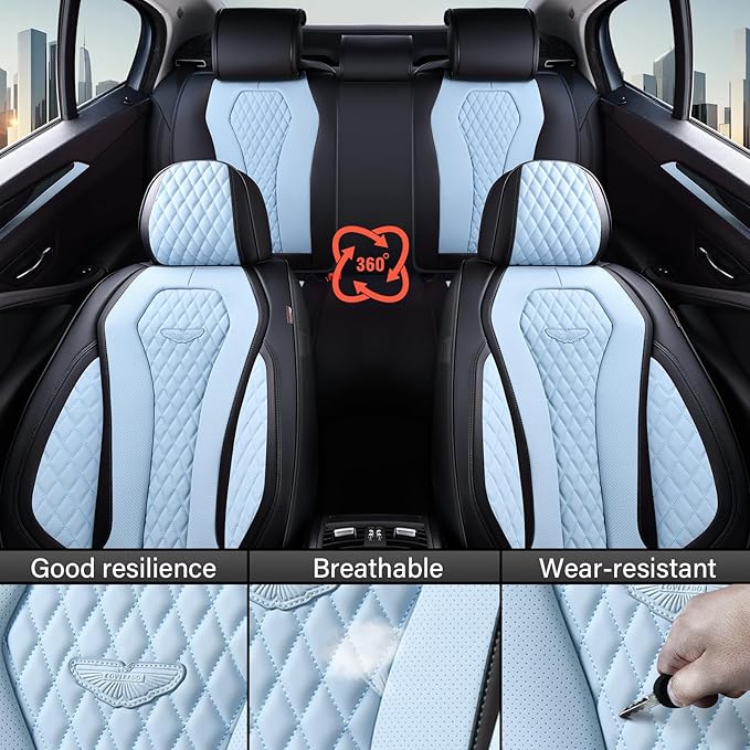 Coverado Car Seat Covers, Seat Covers Front Seats, Bule Car Seat Cover, Waterproof Car Seat Covers, Car Seat Cushion, Front Leather Seat Protector Fit for Most Cars