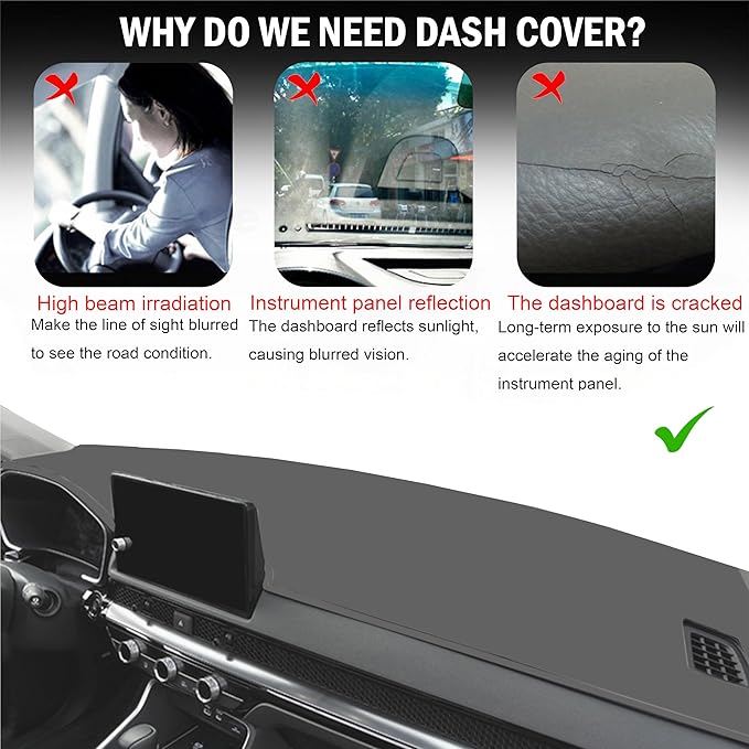 Dash Cover for Honda CR-V CRV Accessories 2023 2024 2025 2026 Dashboard Cover Center Console Dash Mat Carpet Protector Sunshield No Glare Non-Slip Pad Custom Fit, All Gray