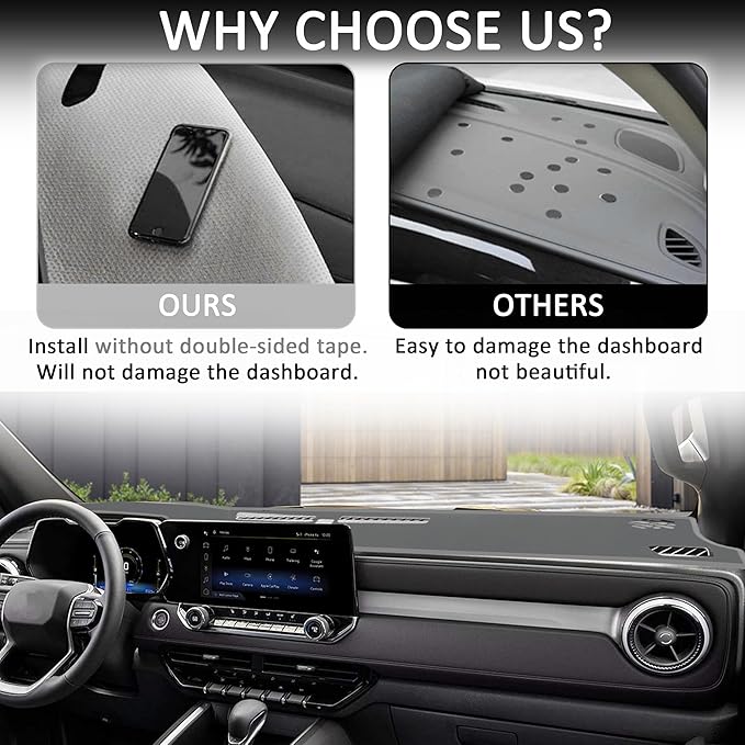 Dash Cover for Chevy Colorado/Gmc Canyon 2023 2024 2025 2026 Dashboard Cover Mat Center Console Non-Slip No Glare Protector Mat Pad Sunshade Interior Accessories for Chevylot Colorado, All Gray