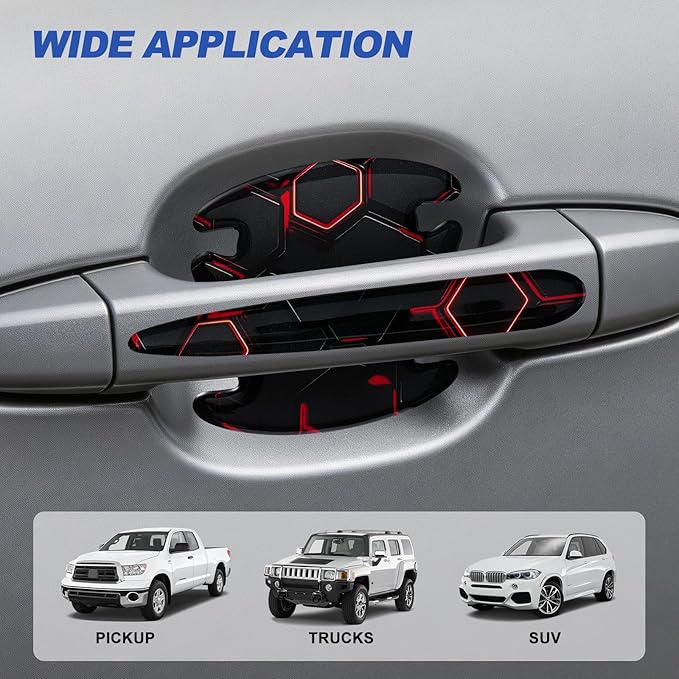 8 Pcs Car Door Handle Sticker, 3D Honeycomb Pattern Car Door Cup Protector, Universal Anti Scratches Auto Doors Handle Protective Film (Black Red)