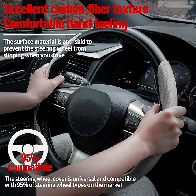 Amiss Carbon Fiber Anti-Skid Steering Wheel Cover, Universal 99% Car Wheel Cover Protector