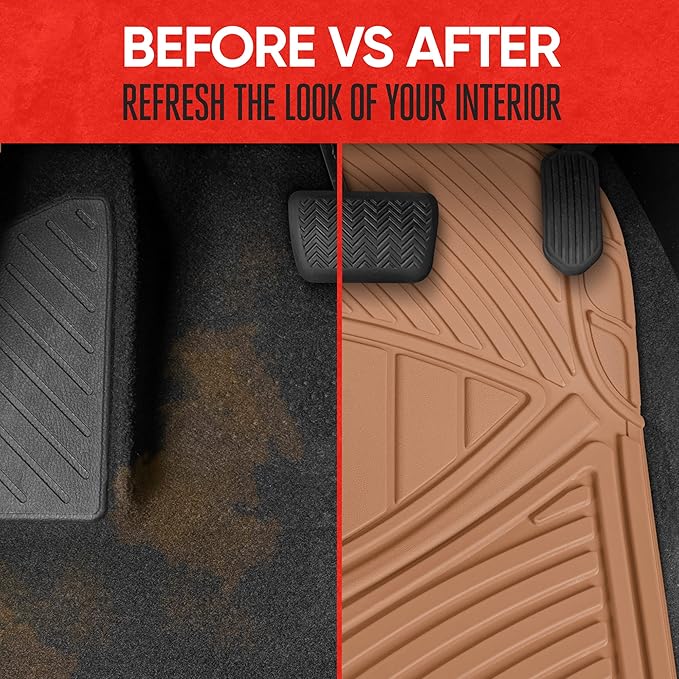 BDK Beige Heavy Duty Front & Rear Rubber Floor Mats Universal Liners for Car SUV Van & Truck, All Weather Protection with Anti-Slip Nibs, Fit Contours of Most Vehicles