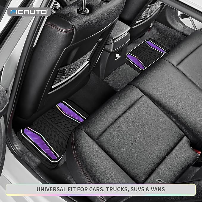 PIC AUTO Car Floor Mats, Purple Aluminum-Molded with Full-Circle Iridescent Inlay Strip Car Mats, Universal-Fit Rubber Mats for Cars, Trucks & SUVs, All-Weather, Non-Slip, Easy-to-Clean Interior Mats