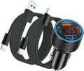 USB C Car Charger, 65W Fast Charging Cigarette Lighter 4-Ports PD 30W USB Car Phone Charger with Volt Meter, 2 x USB-C Cables for iPhone 16 15 14 13, Samsung Galaxy S25 S24 S23 S22, iPad & Tablets